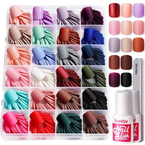 Press on Nails Short 576pcs Matte Square Short Fake Nails Kit With Nail Glue - Picture 1 of 7